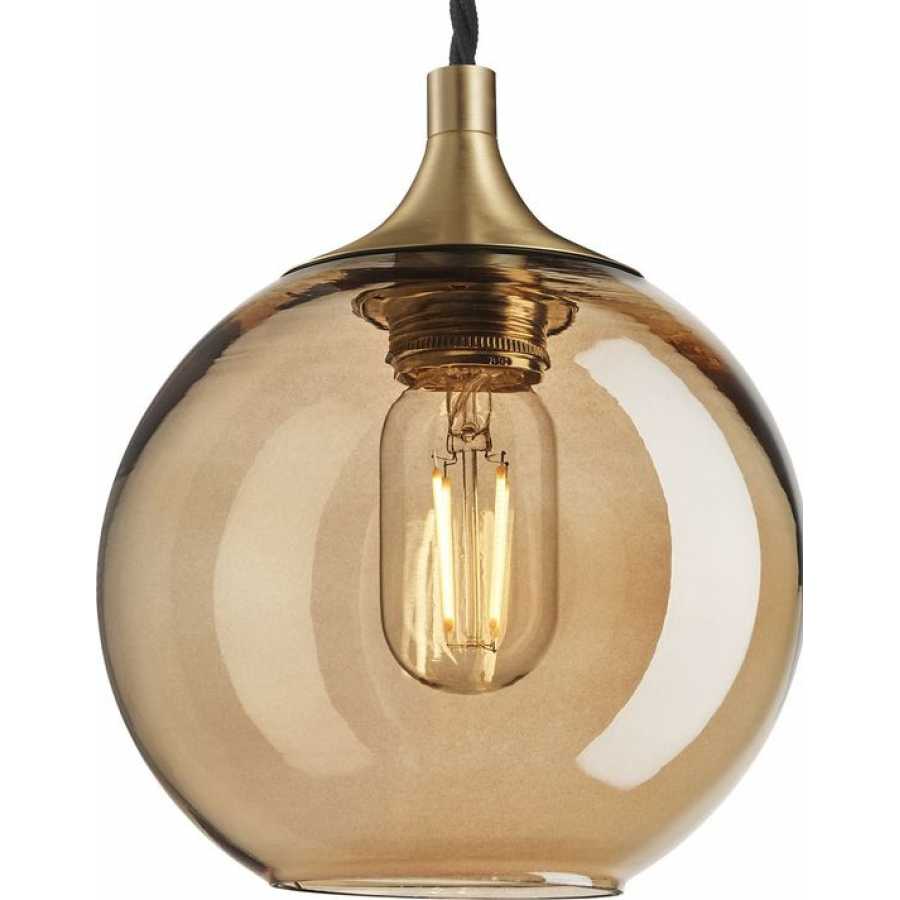 Industville Chelsea Tinted Glass Globe Pendant Light - 7 Inch - Amber - Brass Holder