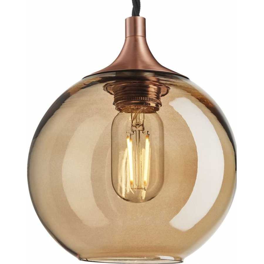 Industville Chelsea Tinted Glass Globe Pendant Light - 7 Inch - Amber - Copper Holder