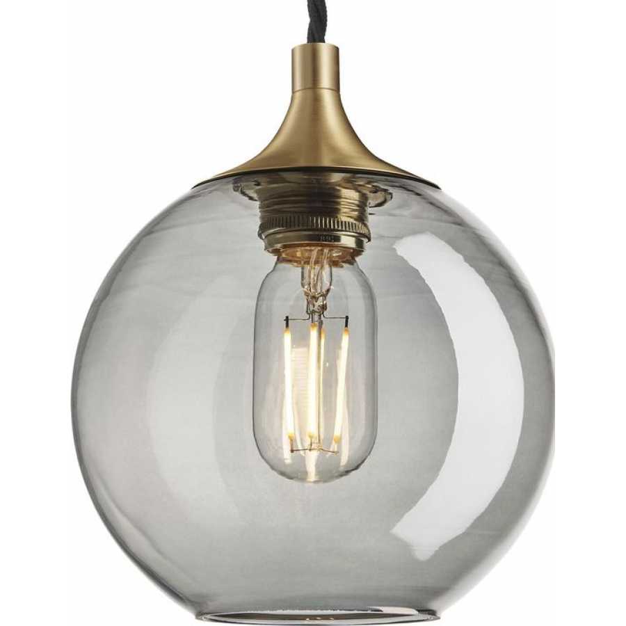 Industville Chelsea Tinted Glass Globe Pendant Light - 7 Inch - Smoke Grey - Brass Holder