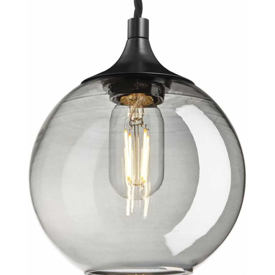 Industville Chelsea Tinted Glass Globe Pendant Light - 7 Inch - Smoke Grey - Black Holder