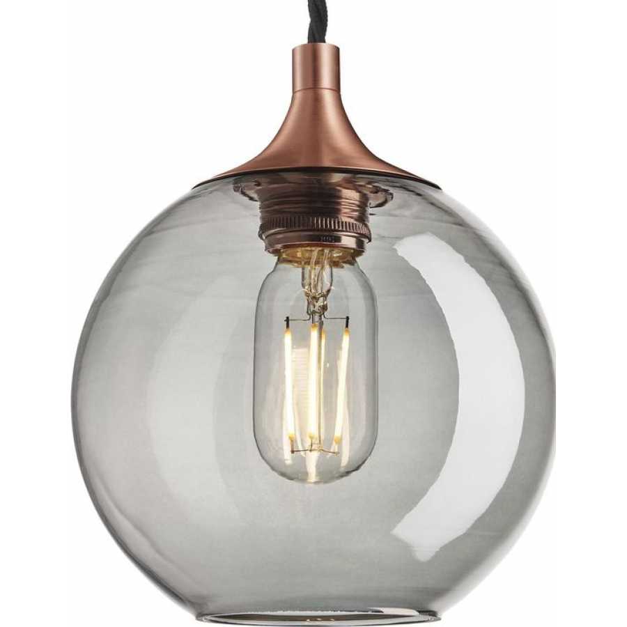 Industville Chelsea Tinted Glass Globe Pendant Light - 7 Inch - Smoke Grey - Copper Holder