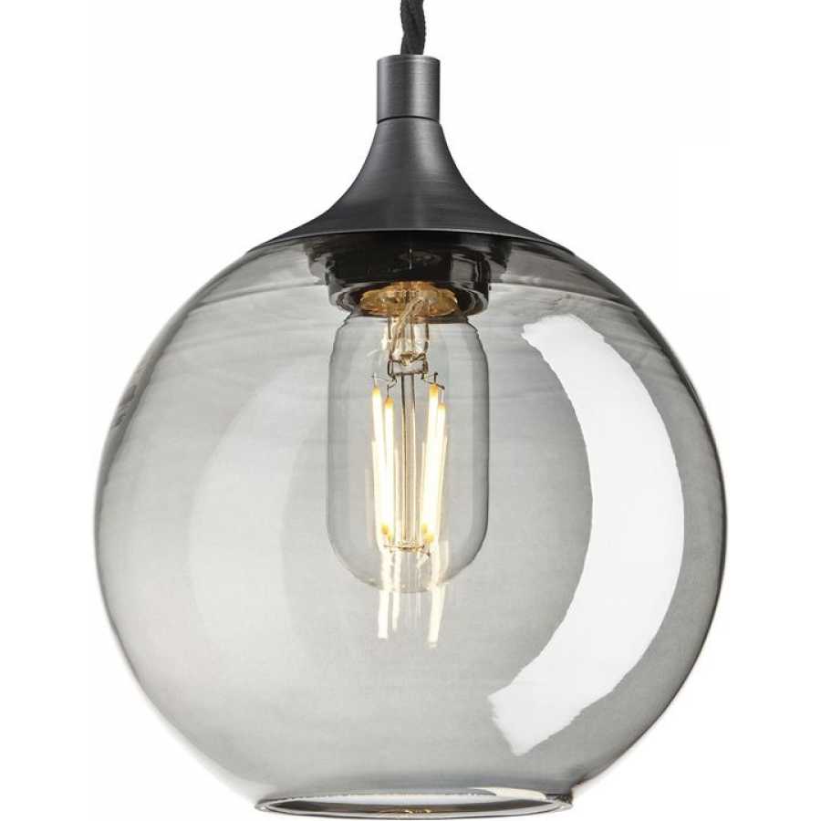 Industville Chelsea Tinted Glass Globe Pendant Light - 7 Inch - Smoke Grey - Pewter Holder