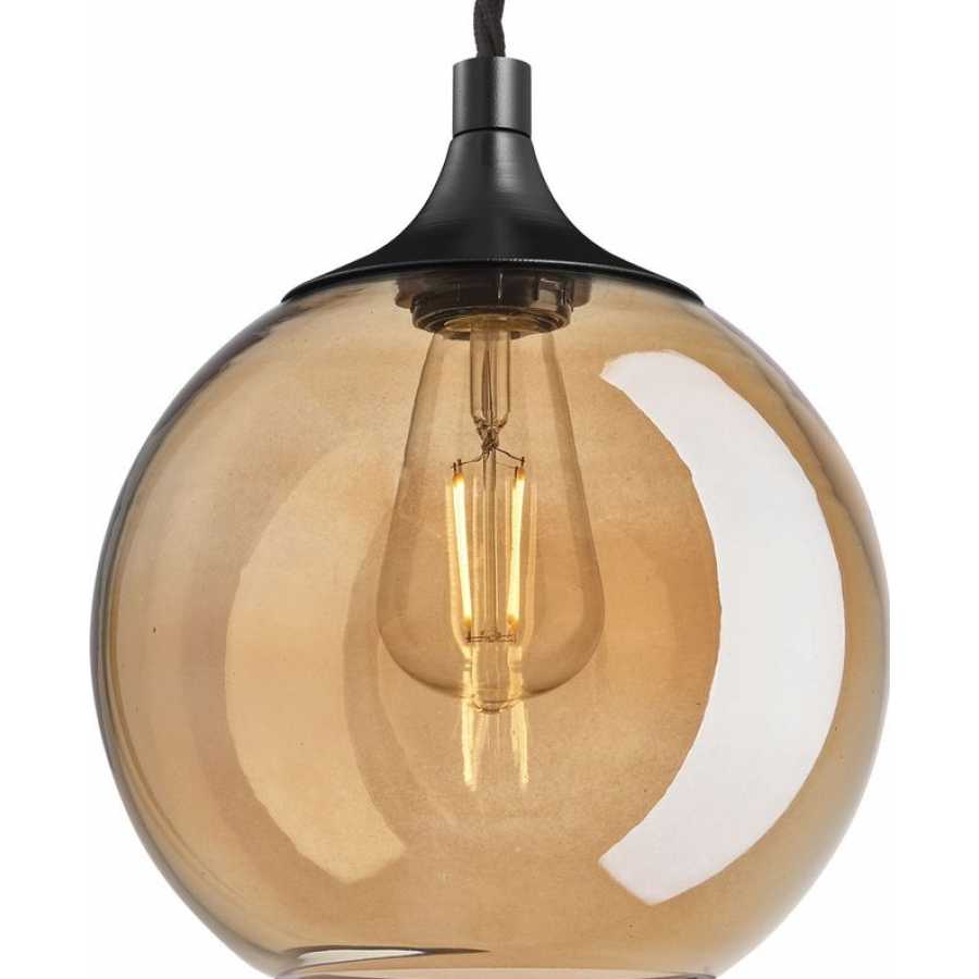 Industville Chelsea Tinted Glass Globe Pendant Light - 9 Inch - Amber - Black Holder
