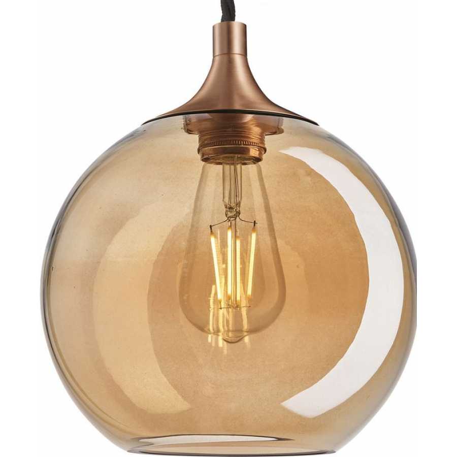 Industville Chelsea Tinted Glass Globe Pendant Light - 9 Inch - Amber - Copper Holder