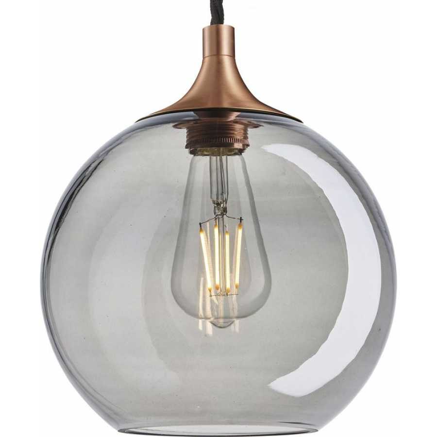 Industville Chelsea Tinted Glass Globe Pendant Light - 9 Inch - Smoke Grey - Copper Holder