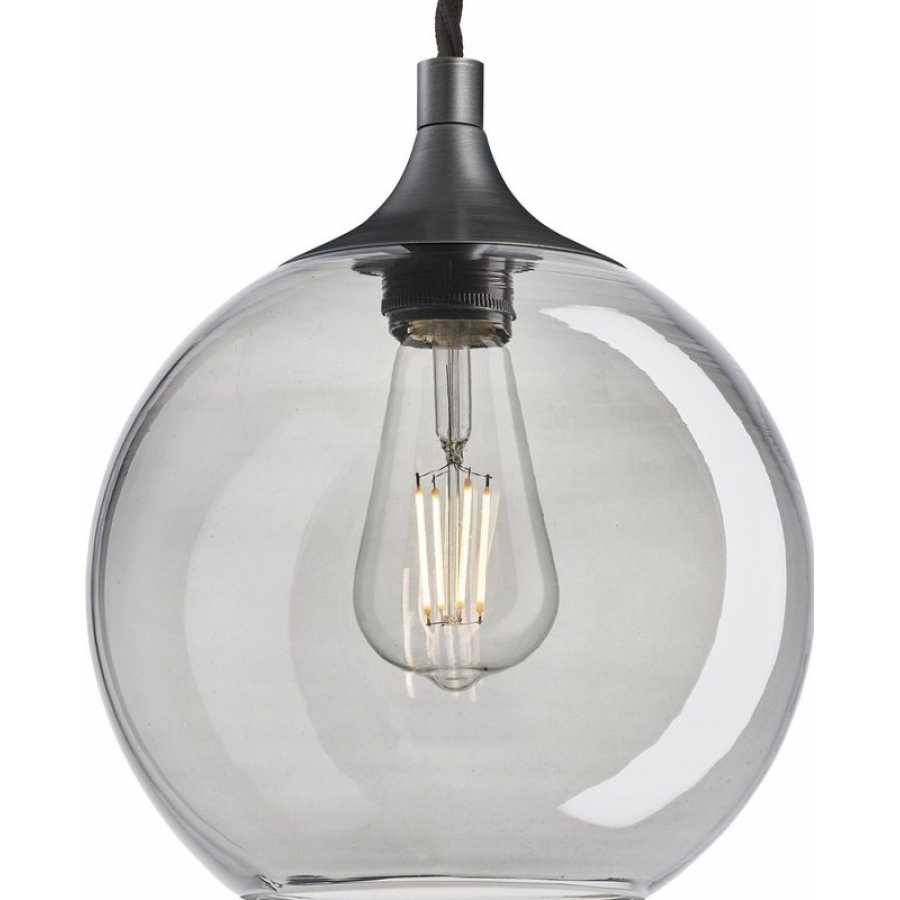 Industville Chelsea Tinted Glass Globe Pendant Light - 9 Inch - Smoke Grey - Pewter Holder
