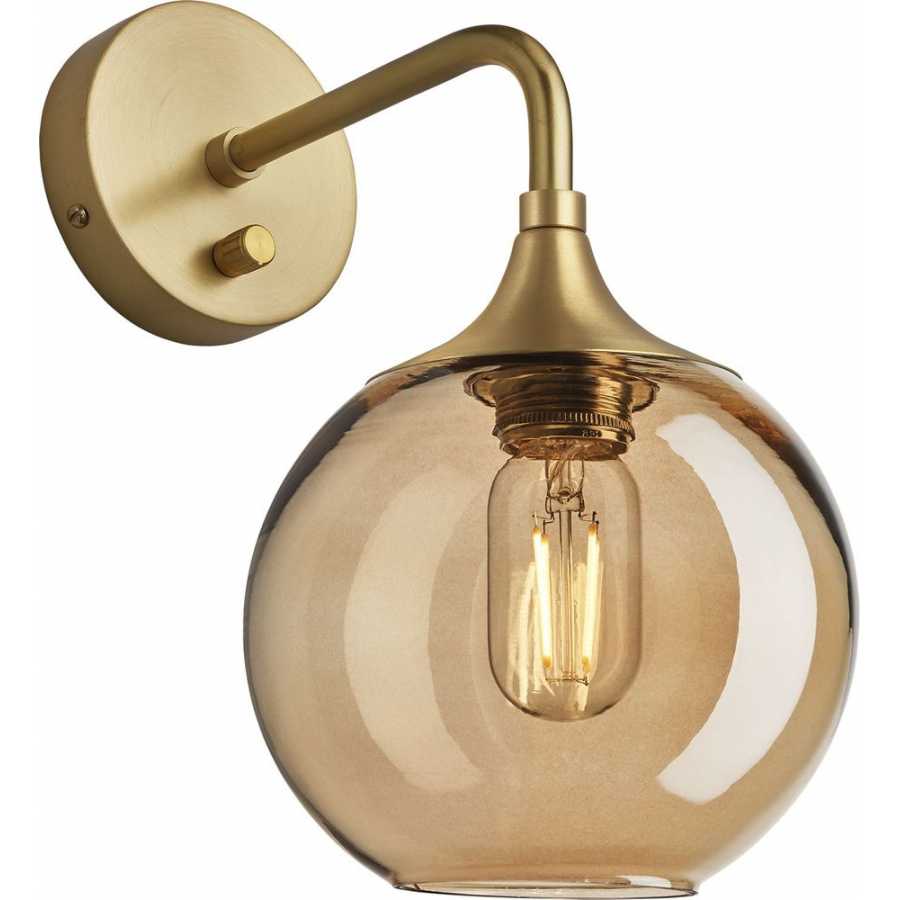 Industville Chelsea Tinted Glass Globe Wall Light - 7 Inch - Amber - Brass Holder