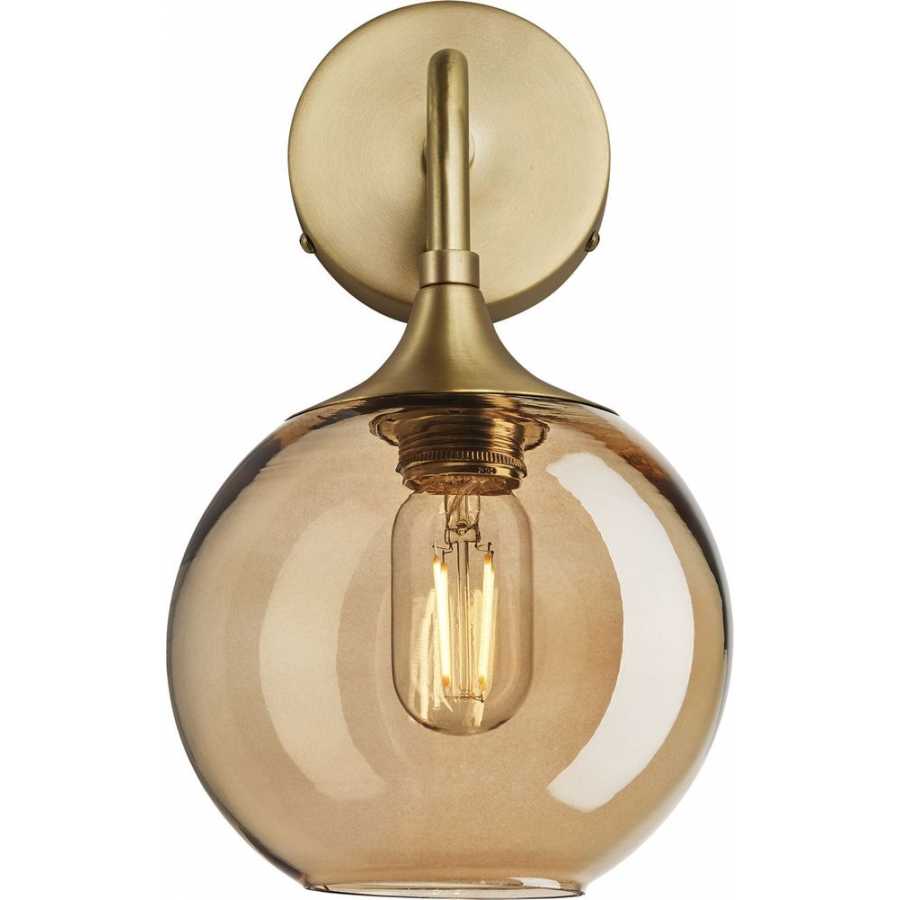 Industville Chelsea Tinted Glass Globe Wall Light - 7 Inch - Amber - Brass Holder