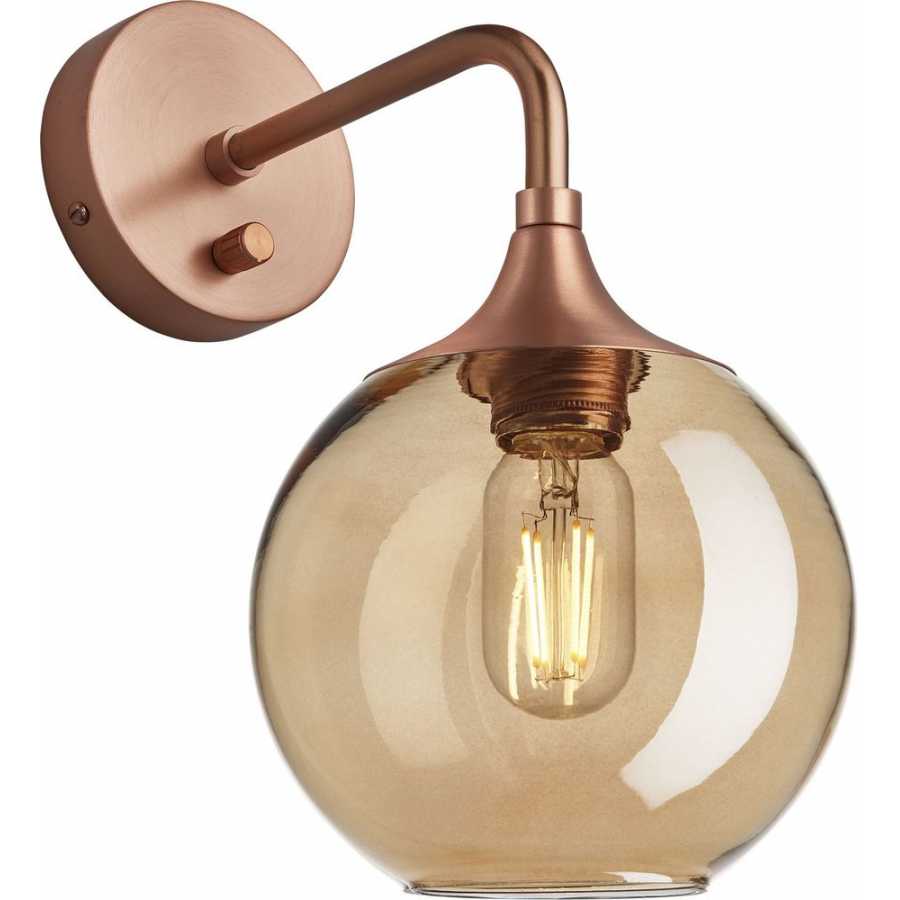 Industville Chelsea Tinted Glass Globe Wall Light - 7 Inch - Amber - Copper Holder