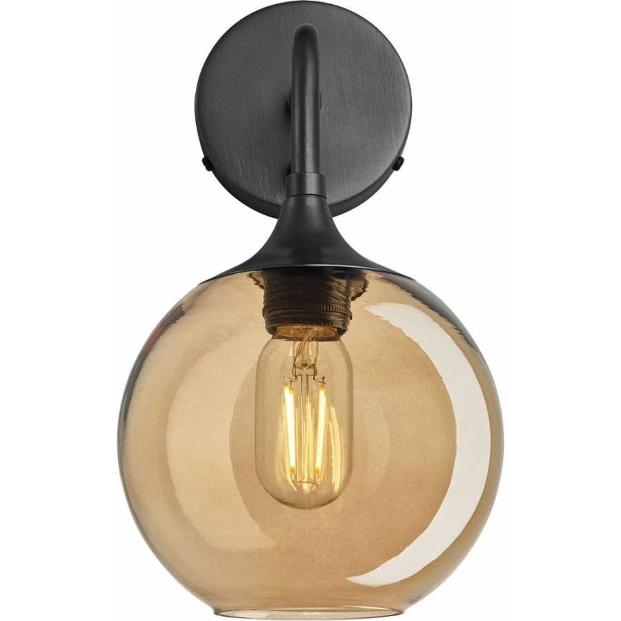 Industville Chelsea Tinted Glass Globe Wall Light - 7 Inch - Amber - Pewter Holder