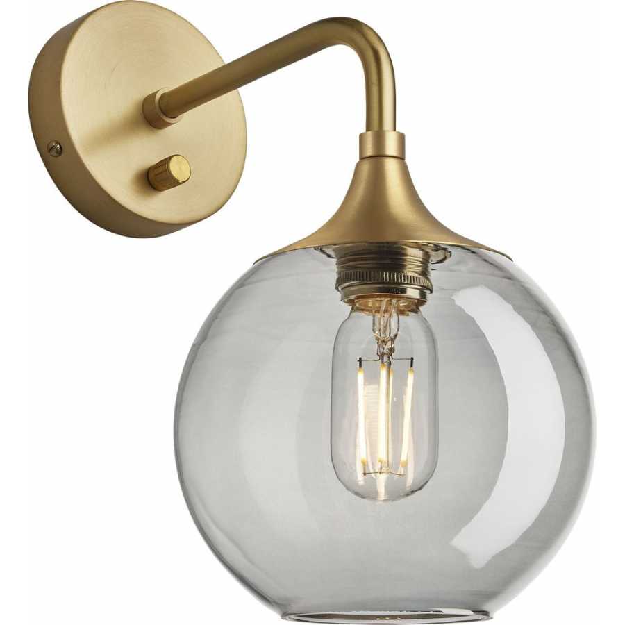 Industville Chelsea Tinted Glass Globe Wall Light - 7 Inch - Smoke Grey - Brass Holder