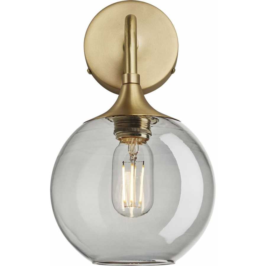Industville Chelsea Tinted Glass Globe Wall Light - 7 Inch - Smoke Grey - Brass Holder