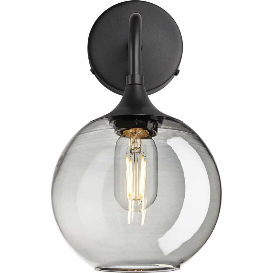 Industville Chelsea Tinted Glass Globe Wall Light - 7 Inch - Smoke Grey - Black Holder