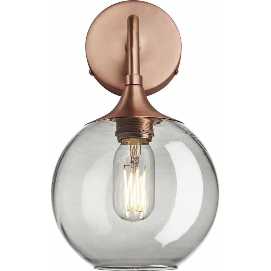 Industville Chelsea Tinted Glass Globe Wall Light - 7 Inch - Smoke Grey - Copper Holder