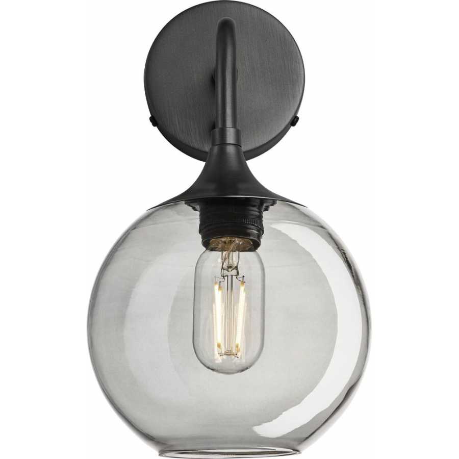 Industville Chelsea Tinted Glass Globe Wall Light - 7 Inch - Smoke Grey - Pewter Holder