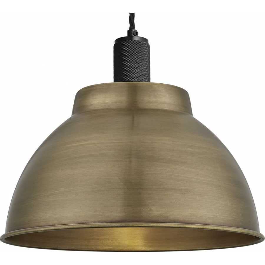 Industville Knurled Dome Pendant Light - 13 Inch - Brass - Black Holder