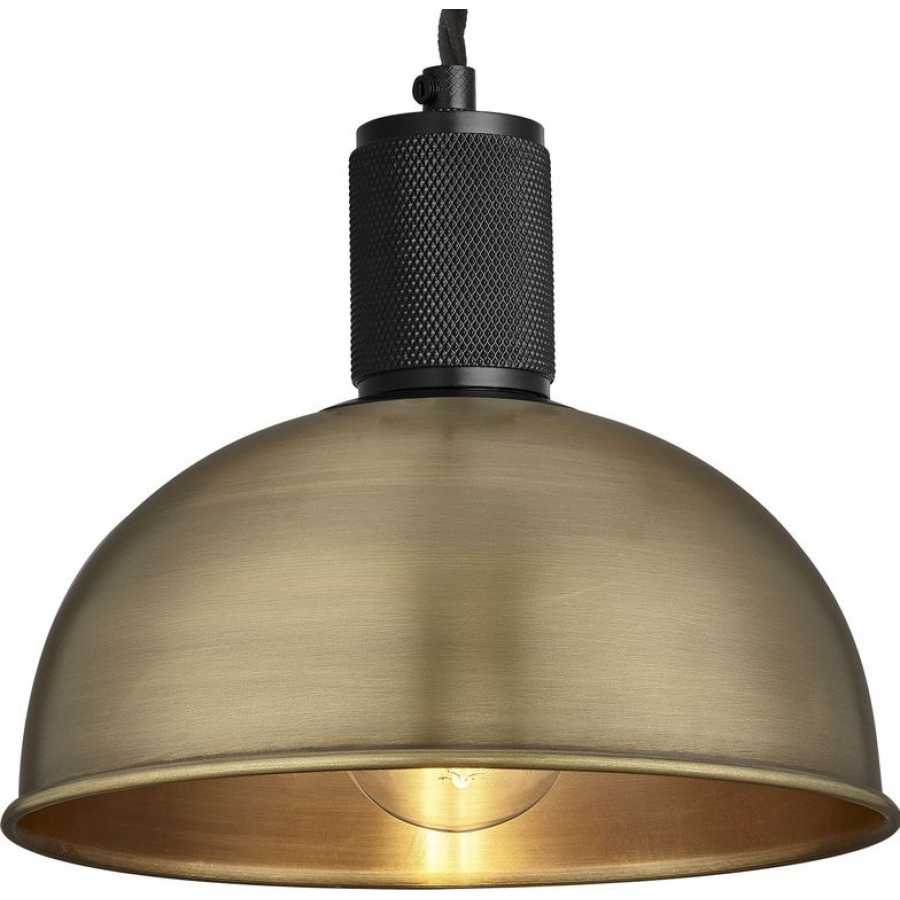 Industville Knurled Dome Pendant Light - 8 Inch - Brass - Black Holder