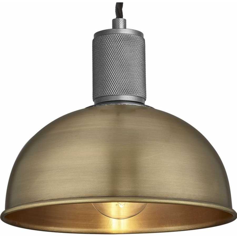 Industville Knurled Dome Pendant Light - 8 Inch - Brass - Pewter Holder
