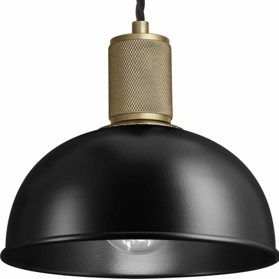 Industville Knurled Dome Pendant Light - 8 Inch - Matte Black - Brass Holder