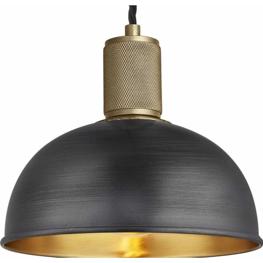 Industville Knurled Dome Pendant Light - 8 Inch - Pewter & Brass - Brass Holder