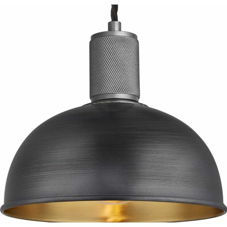 Industville Knurled Dome Pendant Light - 8 Inch - Pewter & Brass - Pewter Holder
