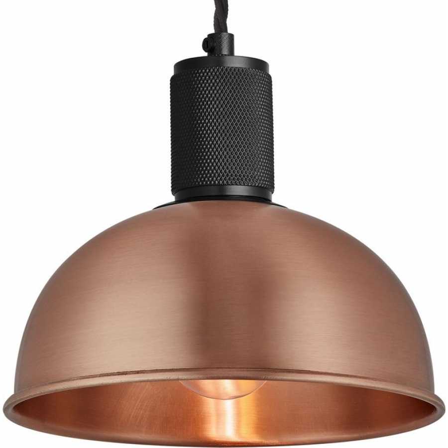 Industville Knurled Dome Pendant Light - 8 Inch - Copper - Black Holder