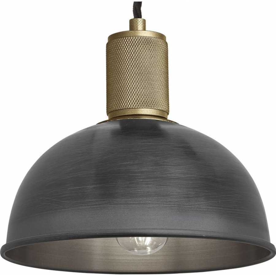 Industville Knurled Dome Pendant Light - 8 Inch - Pewter - Brass Holder