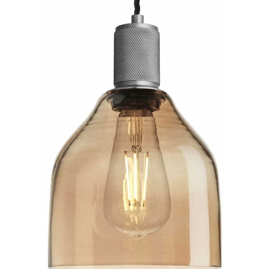 Industville Knurled Tinted Glass Cone Pendant Light - Amber - Pewter Holder