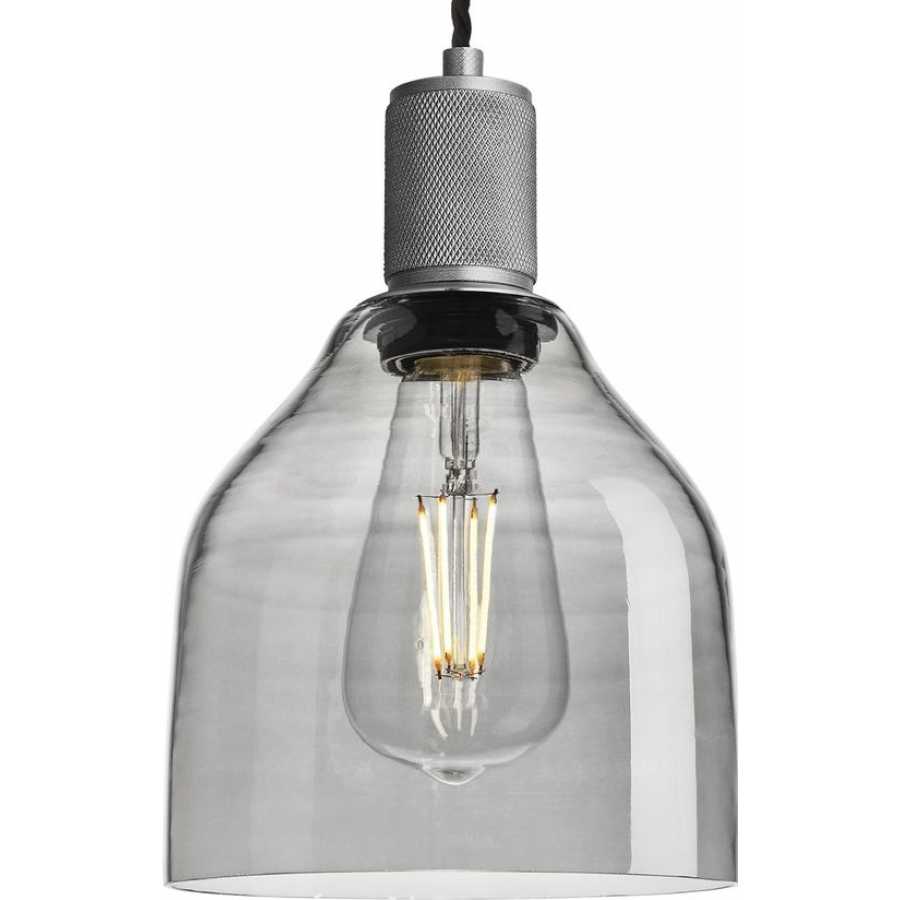 Industville Knurled Tinted Glass Cone Pendant Light - Smoke Grey - Pewter Holder