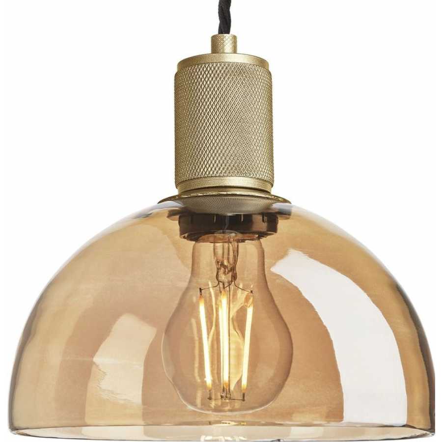 Industville Knurled Tinted Glass Dome Pendant Light - Amber - Brass Holder