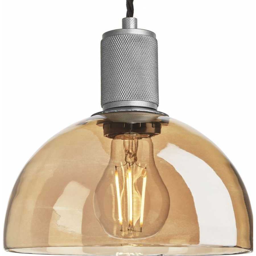 Industville Knurled Tinted Glass Dome Pendant Light - Amber - Pewter Holder