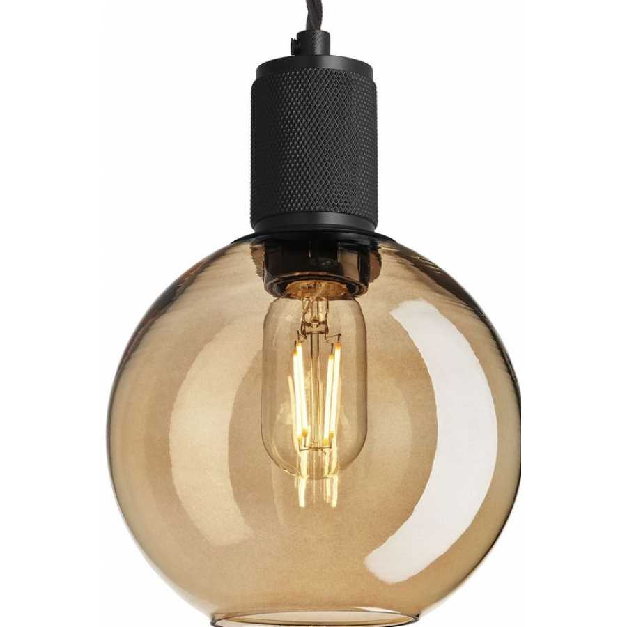 Industville Knurled Tinted Glass Globe Pendant Light - 7 Inch - Amber - Black Holder