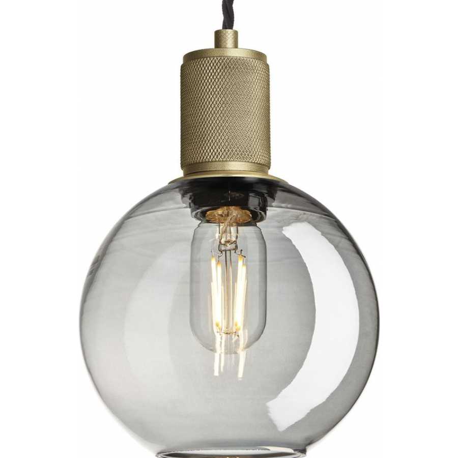 Industville Knurled Tinted Glass Globe Pendant Light - 7 Inch - Smoke Grey - Brass Holder