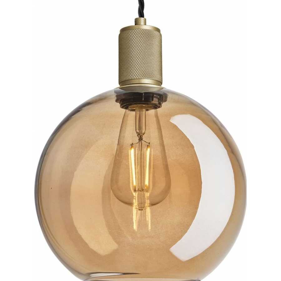 Industville Knurled Tinted Glass Globe Pendant Light - 9 Inch - Amber - Brass Holder