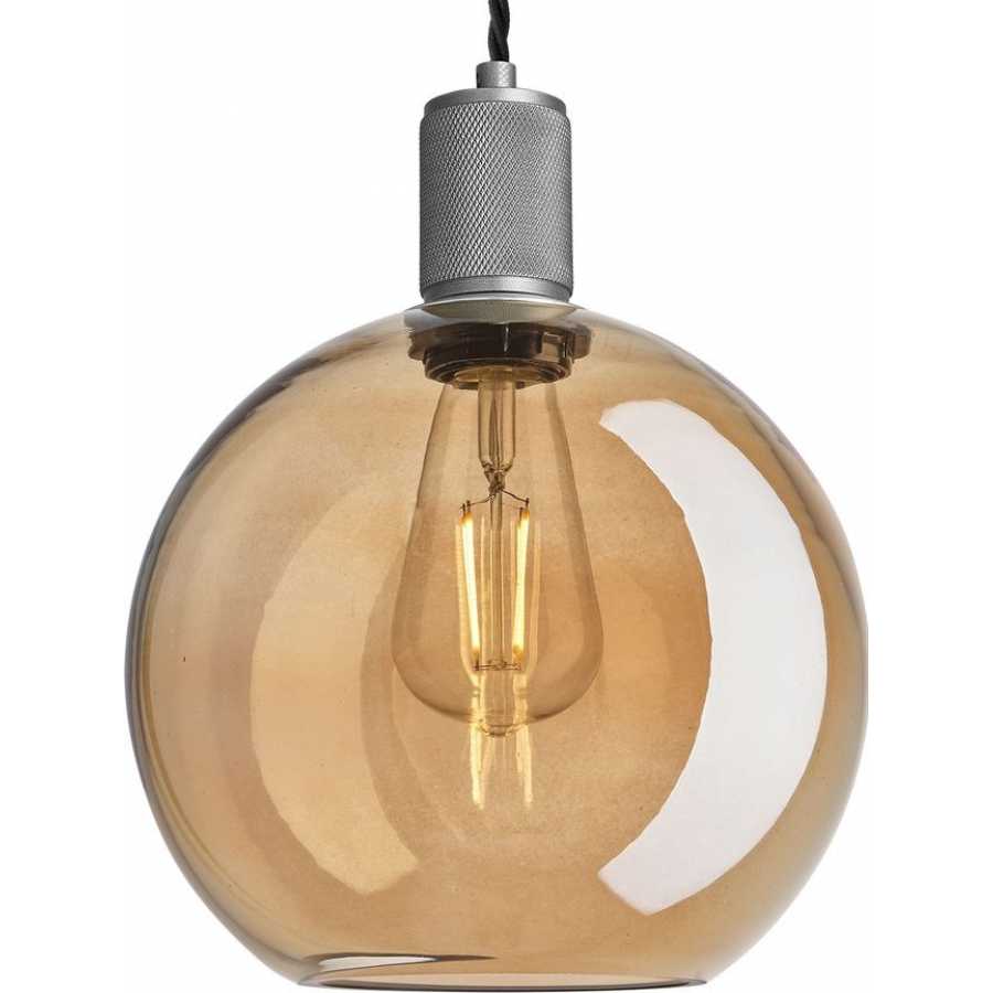 Industville Knurled Tinted Glass Globe Pendant Light - 9 Inch - Amber - Pewter Holder