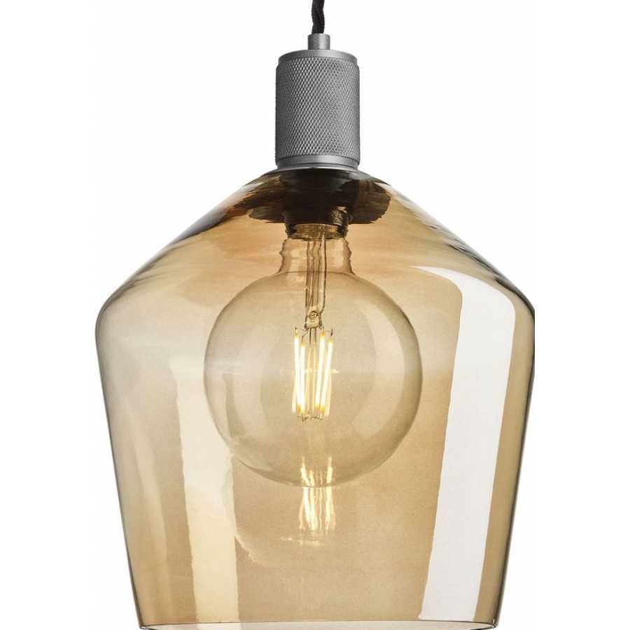 Industville Knurled Tinted Glass Schoolhouse Pendant Light - 10 Inch - Amber - Pewter Holder