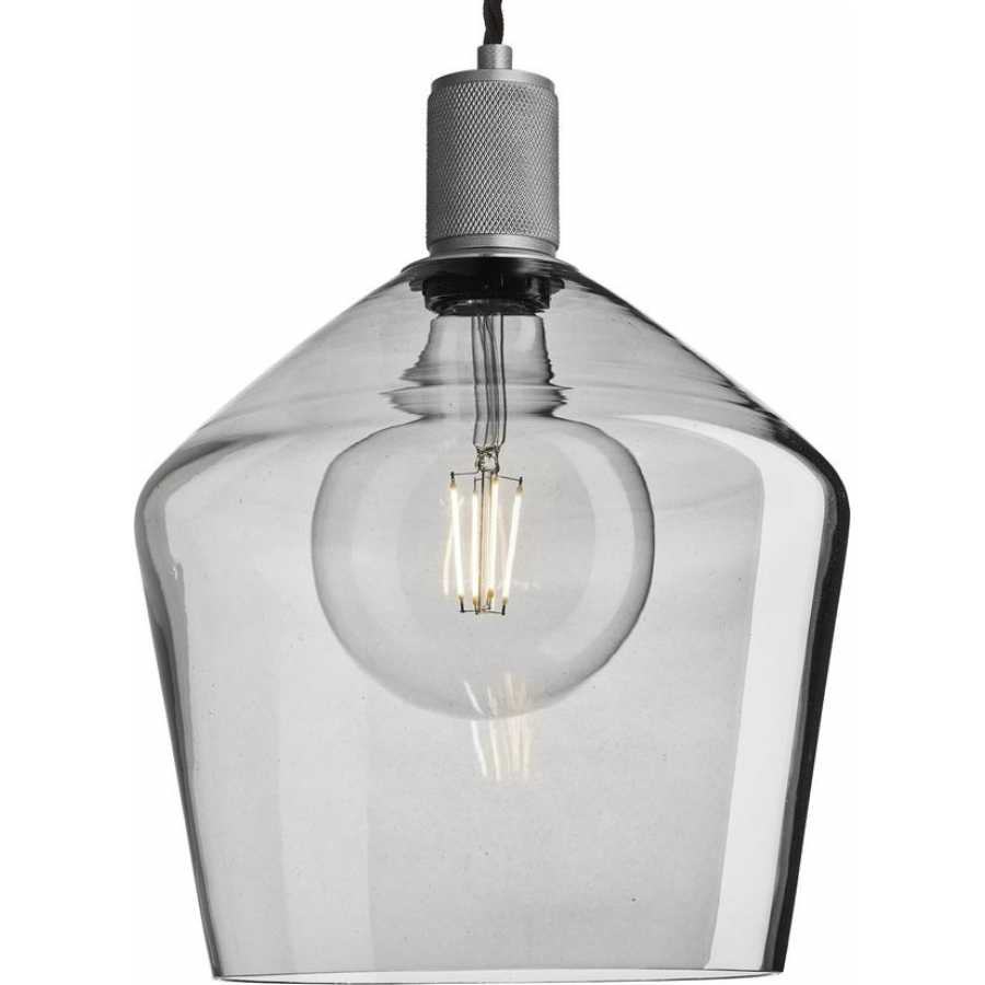 Industville Knurled Tinted Glass Schoolhouse Pendant Light - 10 Inch - Smoke Grey - Pewter Holder