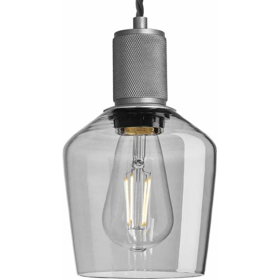 Industville Knurled Tinted Glass Schoolhouse Pendant Light - 5.5 Inch - Smoke Grey - Pewter Holder