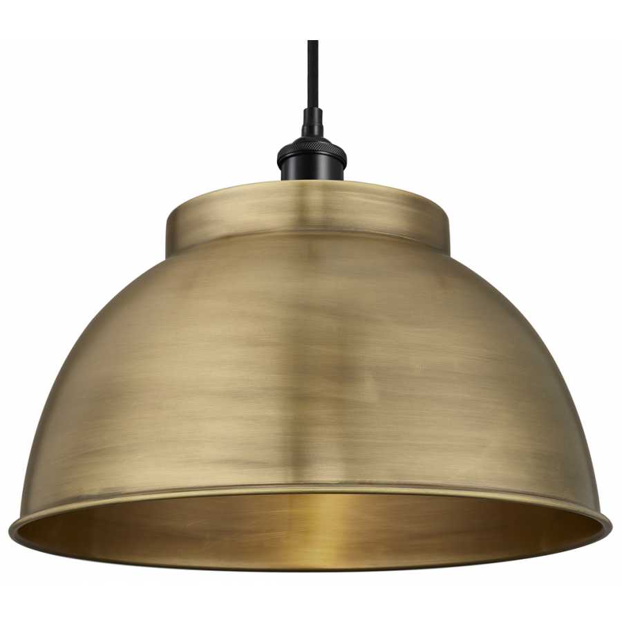 Industville Brooklyn Dome Pendant Light - 17 Inch - Brass - Black Holder