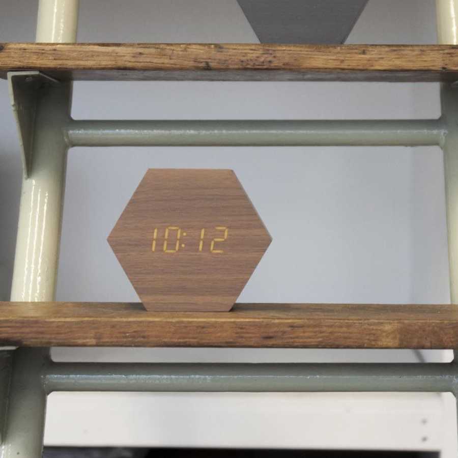 Karlsson Hexagon Alarm Table Clock - Dark Wood