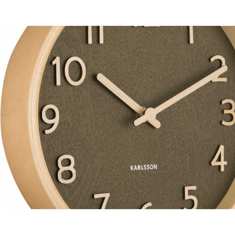 Karlsson Pure Wood Grain Wall Clock - Moss Green - Small
