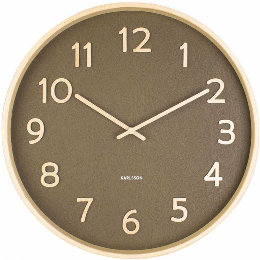 Karlsson Pure Wood Grain Wall Clock - Moss Green - Large