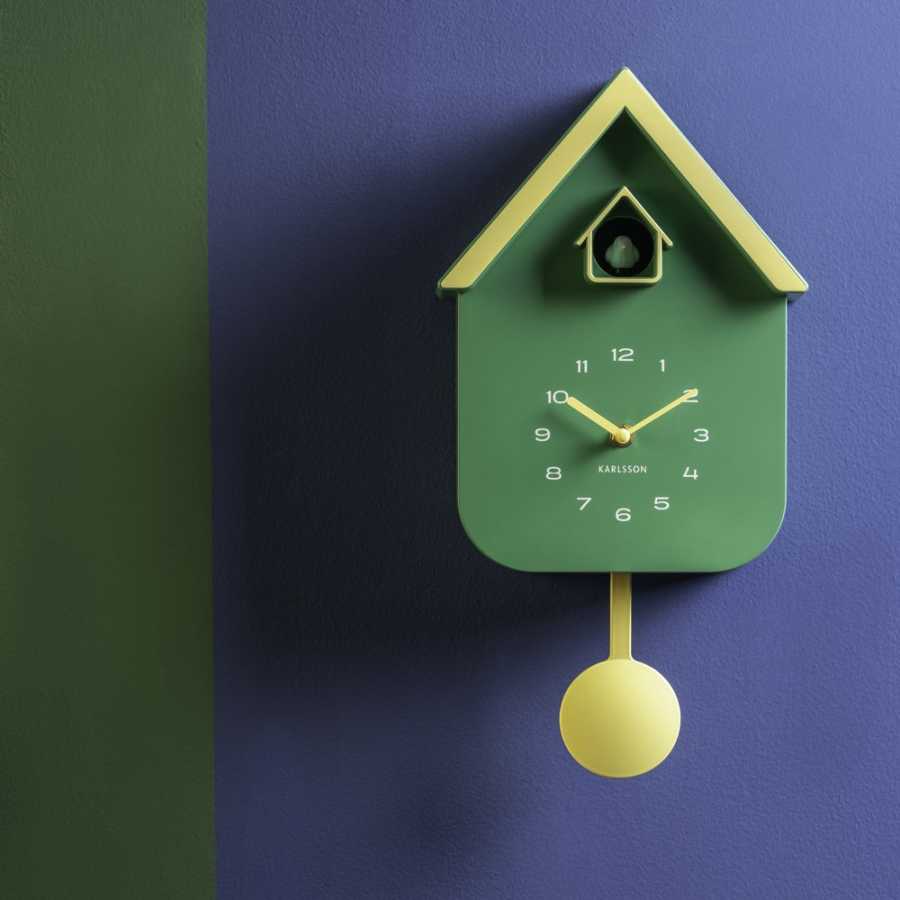 Cuckoo Wall Clock Dupla Colour - Retro Green & Soft Yellow