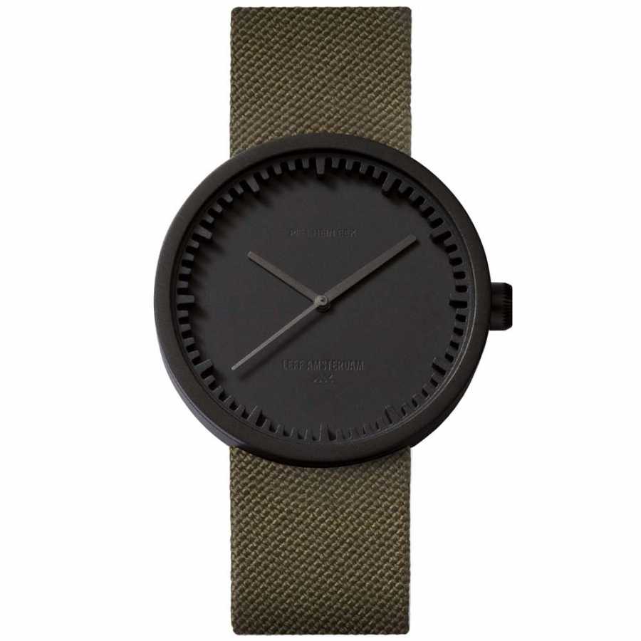 LEFF Amsterdam Tube Wrist Watch D42 - Matte Black With Green Cordura Strap 42mm