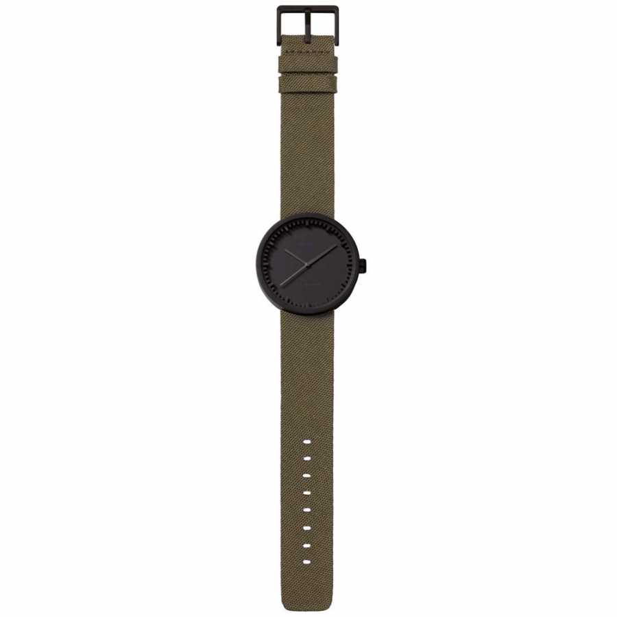 LEFF Amsterdam Tube Wrist Watch D38 - Matte Black With Green Cordura Strap 38mm
