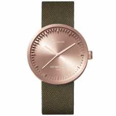 LEFF Amsterdam Tube Wristwatch D38 - Rose Gold With Green Cordura Strap 38mm