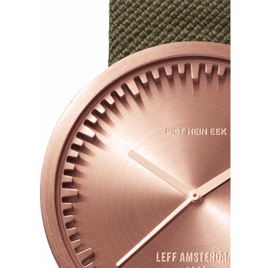 LEFF Amsterdam Tube Wrist Watch D38 - Rose Gold With Green Cordura Strap 38mm