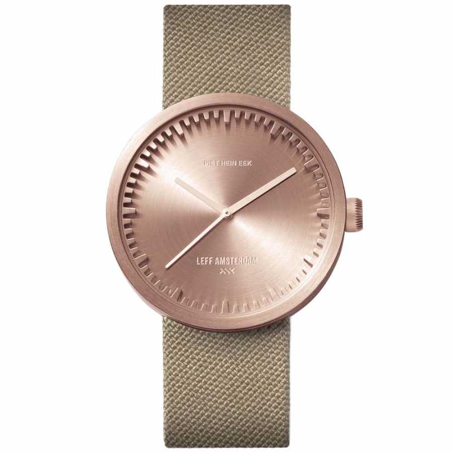 LEFF Amsterdam Tube Wrist Watch D38 - Rose Gold With Sand Cordura Strap 38mm