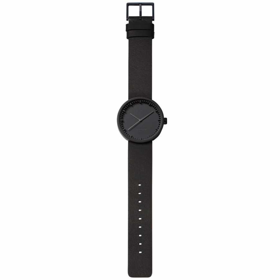 LEFF Amsterdam Tube Wrist Watch D42 - Matte Black With Black Leather Strap 42mm
