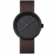 LEFF Amsterdam Tube Wristwatch D42 - Matte Black With Brown Leather Strap 42mm